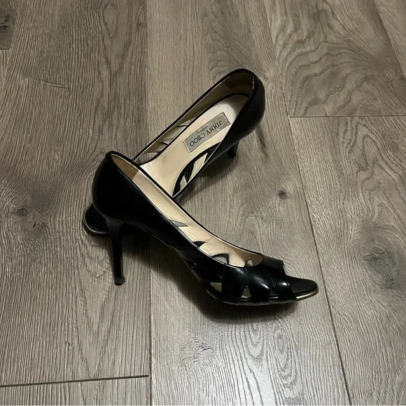 Jimmy Choo black patent leather peep toe heels - Picture 1 of 8